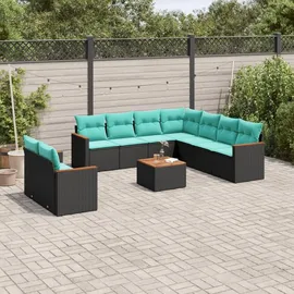 vidaXL Gartensofa-Set mit Kissen, schwarzes Polyrattan