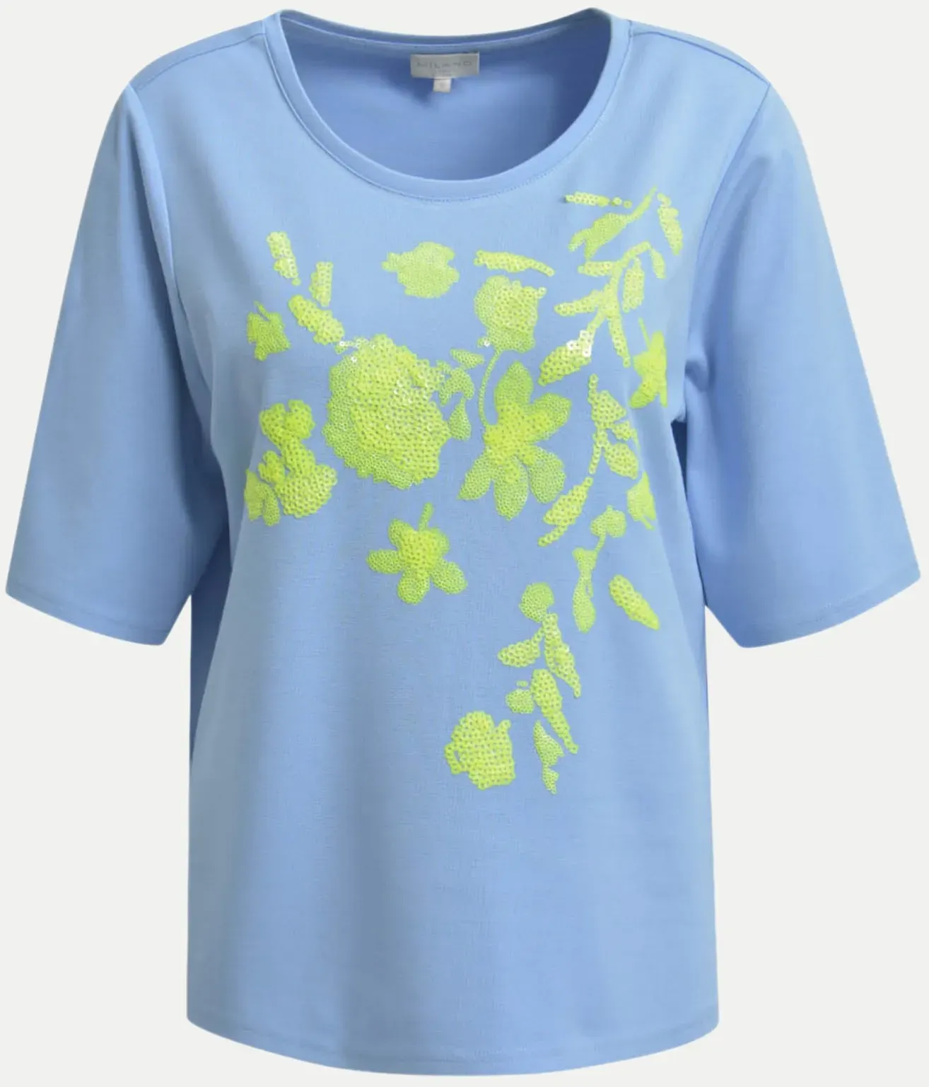 Kurzarm Shirt mit floralem Aufdruck Blau L