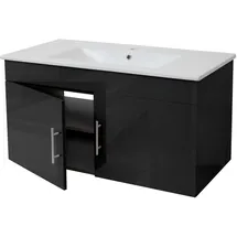 MCW Waschbecken + Unterschrank MCW-D16, Waschbecken Waschtisch, MVG-zertifiziert, hochglanz 90cm ~ schwarz