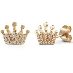 Paar Ohrstecker FIRETTI "Schmuck Geschenk Gold 375 Ohrschmuck Krone", gold (gelbgoldfarben, weiß, kristallweiß), Ohrringe, Damen, Gelbgold 375, mit Zirkonia (synth.)