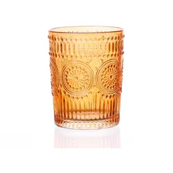 Trinkglas Vintage mit Blumenmuster - Glas - 280ml - H: 10cm - Bohostil - orange