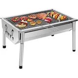 Picknickgrill Edelstahl Holzkohle Garten Camping Tragbar Grill BBQ 40x28x21cm