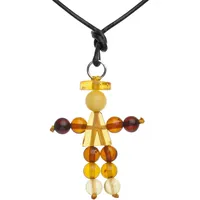 Ostsee-Schmuck Kette mit Anhänger Bernsteinmännchen Lederband braun