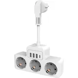 SPORWAY Steckdosenleiste 3-Fach, Steckdose Erweiterungen 3 Steckdosen mit 3 USB & 1 USB-C Ports Steckerleiste Steckdosenadapter, 3-Fach Steckdosenleiste Steckdose für Büro Hause - 16A/4000W (3-Fach)