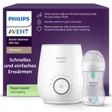 Philips Avent Flaschenwärmer Geschenkset – Schneller Premium-Flaschenwärmer und Natural Response Babyflasche, intelligente Temperaturregelung, automatische Abschaltung, Auftaufunktion, SCF358/10