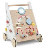DREAMADE Lauflernwagen Holz, Lauflernhilfe ab 1 Jahr, Baby Gehhilfe mit Spiegel & Spielzeug, Gehfrei Baby Holzspielzeug für Jungen & Mädchen (Modell 1-Weiß)