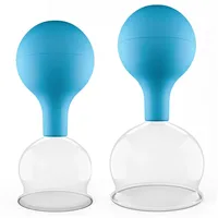 PULOX Schröpfgläser Set aus Echtglas mit Saugball - 2x Medizinisches Schröpfglas in Blau - 52mm, 62mm