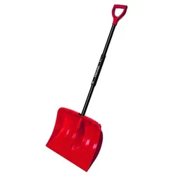 Kunststoff-Schneeschieber, in roter Farbe, einfach klappbar und platzsparend, 49 cm Breit, kältebeständig bis -20°C, Metallstiel