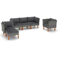 vidaXL 6-tlg. Garten-Lounge-Set Poly Rattan und Eukalyptusholz Grau