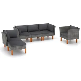 vidaXL 6-tlg. Garten-Lounge-Set Poly Rattan und Eukalyptusholz Grau