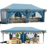TRIUMPHKEY Pavillon 3x6 UV-Schutz 50+, Faltpavillon 3x6 Wasserdicht Stabil mit 6 Seitenwänden, Partyzelt mit Tragetasche, Höhenverstellbarer Gartenpavillon Für den Außeneinsatz Geeignet,Blau
