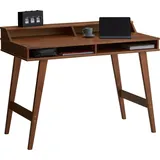 Idimex Schreibtisch Luna mit 2 offenen Fächern, Arbeitstisch aus Massivholz in Kastanien farben, Bürotisch mit konischen Füßen, Computertisch mit Aufsatz
