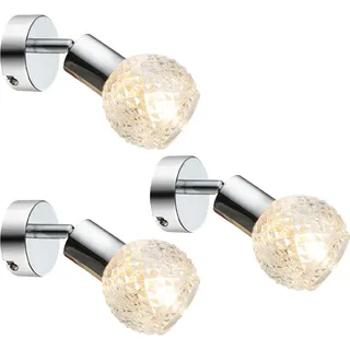 GLOBO Wandlampe Wandleuchte Spotlampe Spotleuchte Wandspot Flurlampe, Spot beweglich, Chrom Glas weiß, 1x E14 Fassung, HxBxA 15,5x8x17cm, 3er Set