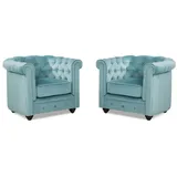 vente-unique Sessel Chesterfield Samt 82 x 72 x 78 cm Hellblau