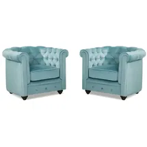 vente-unique Sessel Chesterfield Samt 82 x 72 x 78 cm Hellblau