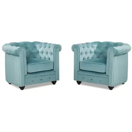 vente-unique Sessel Chesterfield Samt 82 x 72 x 78 cm Hellblau