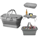 Famanu Picknickkorb mit multifunktionalem Tisch und Tragegriff - Grau