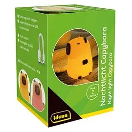 IDENA 40386 - LED Nachtlicht Capybara, Lampe aus Silikon mit Farbwechsel und Dimmer, ca. 11 cm groß, wiederaufladbar, USB Ladekabel inklusive, Beige
