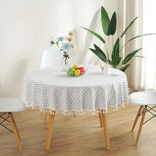 meioro Runde Tischdecken Rund Tischdecke aus Baumwolle und Leinen Rechteckige Quasten Tischwäsche Geeignet für Indoor Outdoor und Esstisch(Durchmesser 150 cm)