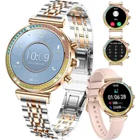 Damen, 1,25 Zoll HD Display, Bluetooth-Anrufe, wasserdichte Sport Damen Smartwatch, Pulsmesser, Schrittzähler, Kompatibel mit Android und iOS - Silber/Gold