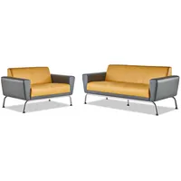 JVmoebel 2-Sitzer Sofagarnituren 3-Sitzer 2-Sitzer Gelb Grau Sofa-Set Leder Edelstahl, Made in Europa gelb