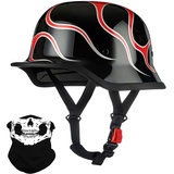 Deutsche Motorrad Halbhelme mit ECE, Jethelm Retro, Chopper Helm, Scooter-Helm, Fahrradhelm, mit Herausnehmbares Innenfutter und Schnellverschlussschnallen M~XXL 57~64CM