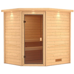 Karibu Woodfeeling Sauna Mia Inkl. Dachkranz inkl. 8-teiligem gratis Zubehörpaket (Gesamtwert 191,92€)