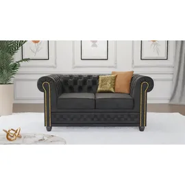 s-style möbel Chesterfield-Sofa, 2-sitzer mit Schlaffunktion Flux Anthrazit, Microfaser Vintageoptik