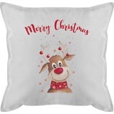 Shirtracer Kissen 50x50 - Weihnachtskissen Geschenke - Merry Christmas Rentier - 50 x 50 cm - Weiß - mit füllung weihnacht Familie weihnachtsmotiv Weihnachts Weihnachten Xmas weihnachtsmotiven