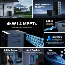 myvoltaics Balkonkraftwerk 1760 Watt Bifazial 1760 W inkl. Marstek Venus D 0-7,68 kWh Smartmeter