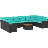 vidaXL Gartensofa-Set mit Kissen, schwarzes Polyrattan