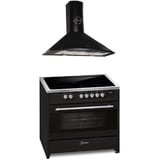 GURARI Induktions-Standherd E 913 BL+GCH 046 Bl 9, Range Cooker 90 cm/ 121L+ Dunstabzugshaube 90 cm