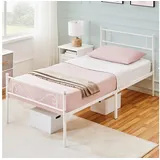 Yaheetech Bettgestell Metallbett mit Kopfteil, Einzelbett/Doppelbett Metallbettrahmen, 90/140/160 cm (B) weiß 96.5 cm x 196.5 cm
