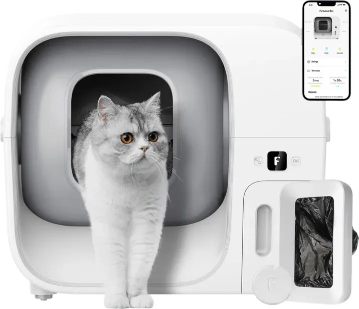 FURBULOUS Selbstreinigende Katzentoilette mit Auto Pack und Seal TÜV zertifiziert Sicher Null Geruch Automatisches Nachfüllen Auslaufschutz App Steuerung Ideal für Mehrkatzenhaushalte