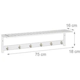 Relaxdays Wandgarderobe mit Ablage Bambus Weiß