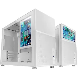 Mars Gaming MC-LCD, Kompaktes Micro-ATX PC-Gehäuse, 8" IPS LCD-Display, Seitliches, Oberes und Vorderes Mesh-Gitter, Seitenfenster Gehärtetem Glas, Mini-Tower Gaming Modularem Panel-Design, Weiß