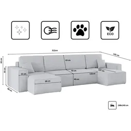 kaiser möbel Ecksofa Cord 5-Sitzer Grau