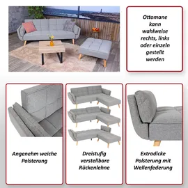 MCW Schlafsofa MCW-K18 mit Ottomane, Couch Sofa Gästebett, Schlaffunktion 218x175cm ~ Stoff/Textil hellgrau