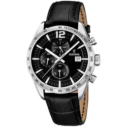 Chronograph FESTINA, schwarz, Armbanduhren, Herren, Armbanduhr, Quarzuhr, Herrenuhr, Lederarmband, Stoppfunktion