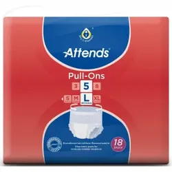 Attends Pull-Ons 5 Einmalhosen, Inkontinenzhosen für Erwachsene, large, HBU: 100 - 140 cm, 1 Packung = 18 Stück