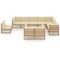 vidaXL 10-tlg Garten-Lounge-Set Kissen Honigbraun Massivholz