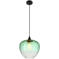 GLOBO Pendelleuchte Wohnzimmerlampe Esszimmerleuchte Glas grün Rillen schwarz matt