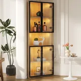 Eckvitrine Aus Mdf In Eichenoptik 62 X 32 X 160 Cm Mit Sicherheitsglas, Led-beleuchtung Und Soft-close-scharnieren