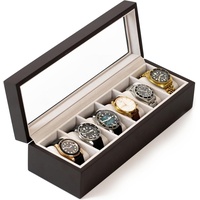 CASE ELEGANCE Edle Uhrenbox aus Echtholz für 6 Uhren mit Glasfenster