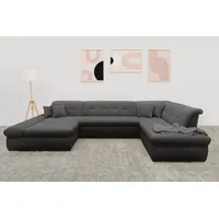 Wohnlandschaft DOMO COLLECTION "Moric U-Form auch in Cord" Sofas Gr. B/H/T: 353cm x 80cm x 95cm, Breitcord, Recamiere links, mit Bettfunktion-mit Armlehnenverstellung, grau im XXL-Format, wahlweise mit Bettfunktion und Armlehnenverstellung