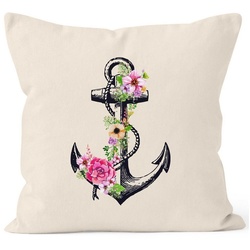 Autiga Dekokissen Kissenbezug Blumen Anker Flower Anchor Watercolor 40×40 Baumwolle Autiga® beige