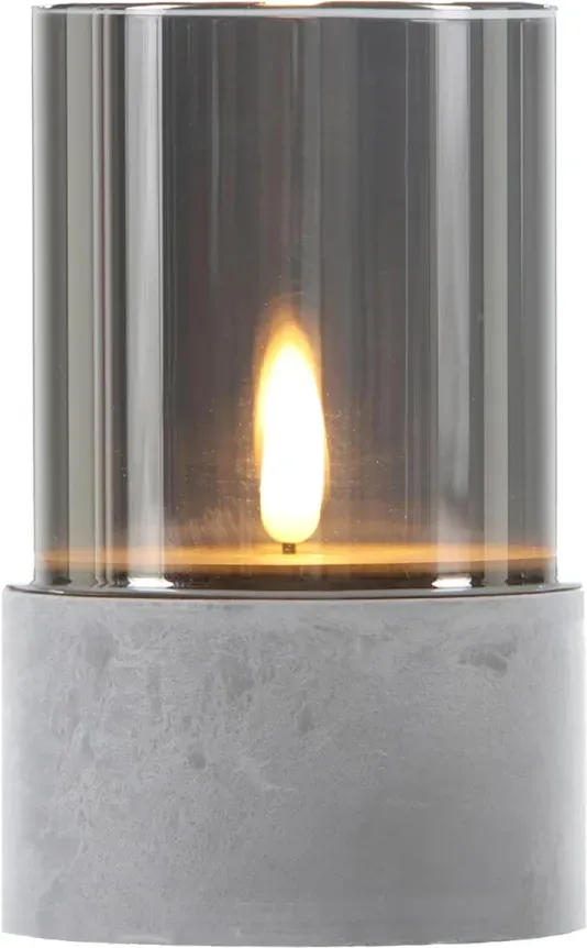 LED Kerze Glas Windlicht Grau Kalio