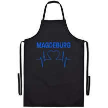 multifanshop Grillschürze - Magdeburg - Herzschlag - Druck blau - Schürze