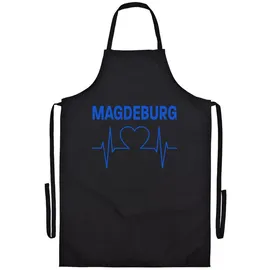 multifanshop Grillschürze - Magdeburg - Herzschlag - Druck blau - Schürze