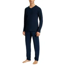 SCHIESSER Herren Schlafanzug Uncover by Uncover Nightwear (2 tlg) Single Jersey-Qualität, Langarm, V-Ausschnitt, Baumwolle, uni/gemustert Dunkelblau 2XL